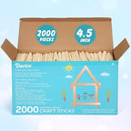 Darice 2000 Pcs Popsicle Stick, 4.5" Natural Wood Craft Sticks Supplies, Ice-Cream Stick Pop, Ages 3+