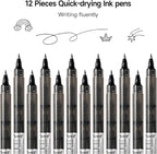 RIANCY Black Fine Point Gel Pens 12Pcs 0.5mm Gel Ballpoint Pens Black Liquid Ink Pens No Smear No Bleed, Smooth Writing Pen for Journaling Note Taking Drawing Sketching Coloring Office School Supplies