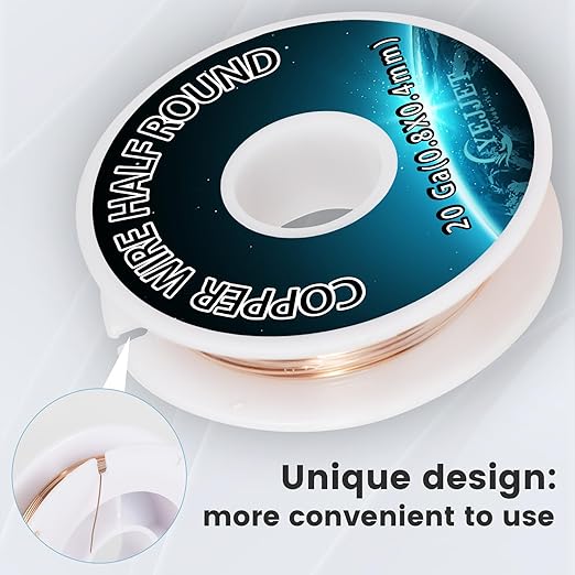 Extra Long 20 Gauge Copper Wire Half Round - 3.0 oz (115 Feet) Conductive Metal Wire for Model Making & Wire Wrapping