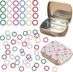 Round Shape Knitting Stitch Markers,50Pcs Multicolor Metal Stitch Markers with Floral Design Small Tin Box