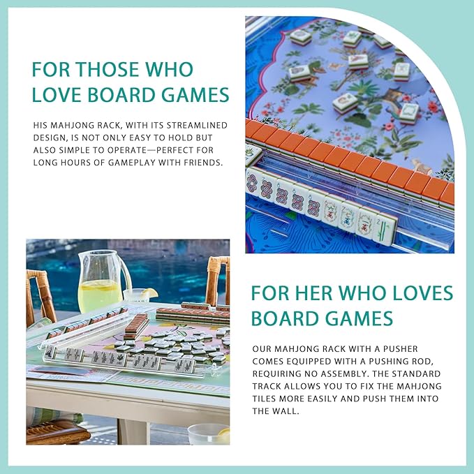 Mahjong Rack Pusher Set, Mahjong Racks with Pushers, 4PCS Acrylic Clear Mahjong Racks, 4 Transparent Acrylic Mahjong Rack, Mahjong Accessories