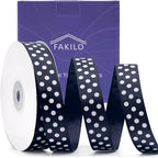 Polka Dot Grosgrain Ribbon 3/4 Inch, 25 Yards Spool Navy Blue and White Dot Craft Ribbon for Christmas Gift Wrapping DIY Crafts Hair Bows Wedding Party Decor Sewing and Home Decoration