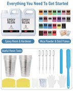 1 Gallon Epoxy Resin Kit with 24 Colors Mica Powder, Gold Foil, Cups & Stick, Crystal Clear Resin Beginner Supplies for Coating Casting Table, Molds, Jewelry Making, DIY Art Craft, 1:1 Ratio