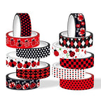 12 Rolls Insect Washi Tape, Seven Star Ladybug Masking Tape, Red Black Spots Decorative Tape for Journaling, Scrapbooking, DIY Crafts, Planner, Gift Wrapping, 16.4FT