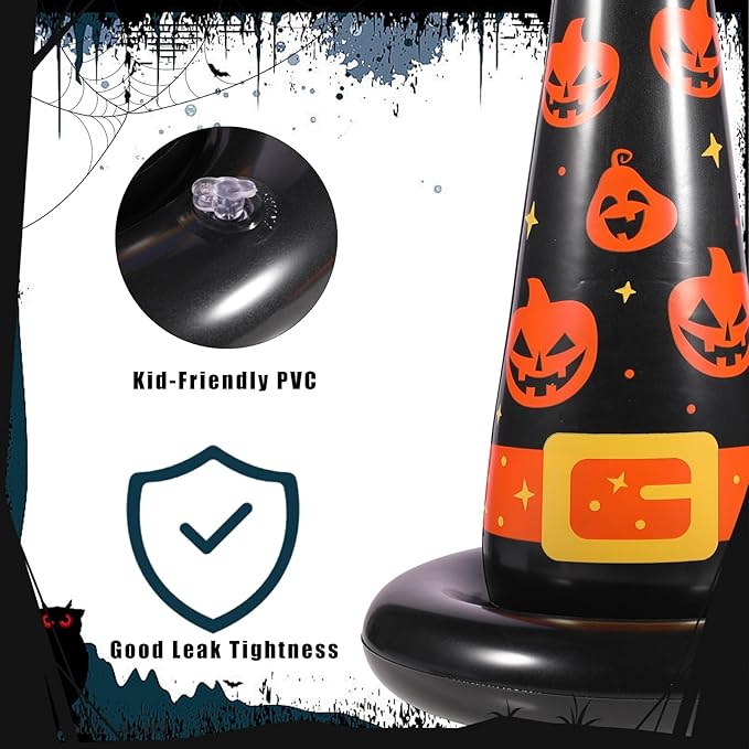 Halloween Ring Toss Game Set, 5Pcs Inflatable Witch Hats with 10Pcs Colorful Plastic Rings and Air Pump for Halloween Party Games Super Fun Indoor Outdoor Party Supplies