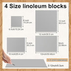 Yeaqee 8 Pcs Mixed Sizes Linoleum Block Rubber Carving Block Soft Linocut Blocks Large Linoleum Sheet Unmounted Lino Plates for Engraving Art Project Printmaking Artist Studio Supplies, Gray