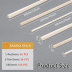 222Pcs Balsa Wood Sticks,Wood Strips Balsa Square Wooden Dowels Hardwood Unfinished Wood Sticks for Crafts DIY Projects Models Making Supplies (1/8in+3/16in+1/4in 222pcs)