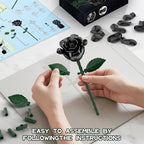 Black Rose Bouquet Building Blocks, Artificial Roses Flowers Botanical Collection Building Set, Gothic Home Decor, Christmas Halloween Birthday Present for Adults Kids Lover