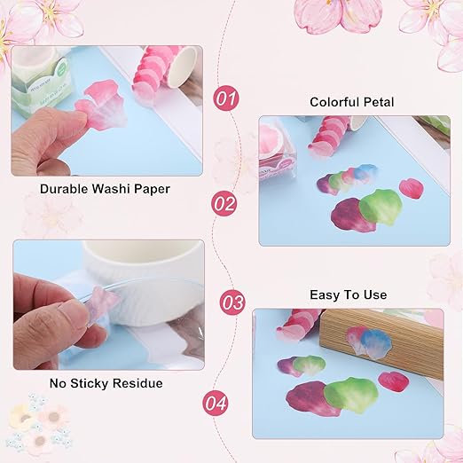uxcell 2 Rolls Petal Washi Tape, 80 Pieces Floral Decorative Tape Colored Masking Tapes Crafting Supplies for DIY Crafts, Gift Wrapping, Scrapbook, Party Decorations, Large Light Green