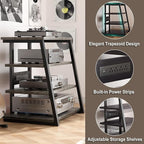 Armocity 4-Tier AV Media Stand with Power Strips, Stereo Stand with LED Lights, Rack Audio Tower with Adjustable Shelves, Small Entertainment Center, 30'', Grey Oak