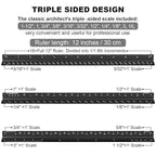 Architectural Scale Ruler, 12 Inch Aluminium Architect Scale Ruler, Imperial Metal Engineers Triangular Ruler for Architects, Students and Draftsmen, Laser Etched Markings