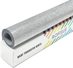 Silver Glitter Heat Transfer Vinyl 12Inch*6FT Glitter Iron on Vinyl for T Shirts Easy to Cut and Weed Compatible with All Cutter Machines HTV Vinyl Iron on for Cricut (Silver12Inches*6Ft)