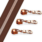 The Yards 10 Yards Bulk Brown Nylon Coil Zipper with Antique Brass Teeth - Replacement Sewing Zipper with 10PCS Sliders for DIY Craft Bags