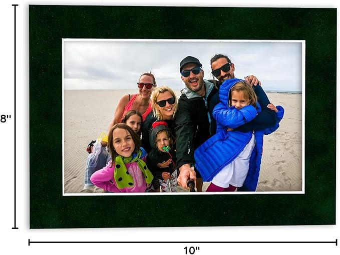 8x10 Mat Bevel Cut for 5.5x8.5 Photos - Acid Free Green Suede Precut Matboard With Backing Board and Crystal Clear, Self Seal Photo Mat Bag - For Pictures, Photos, Framing - 4-ply Thickness