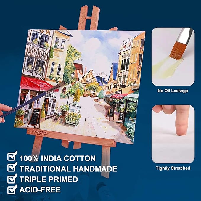 Stretched Canvases for Painting 4x4, 5x7, 8x10, 9x12, 11x14 Inch 10-Pack, 10 oz Triple Primed Acid-Free 100% Cotton Blank Art Canvas for Oil Paint Acrylics Pouring & Wet Art Media, Pour Painting