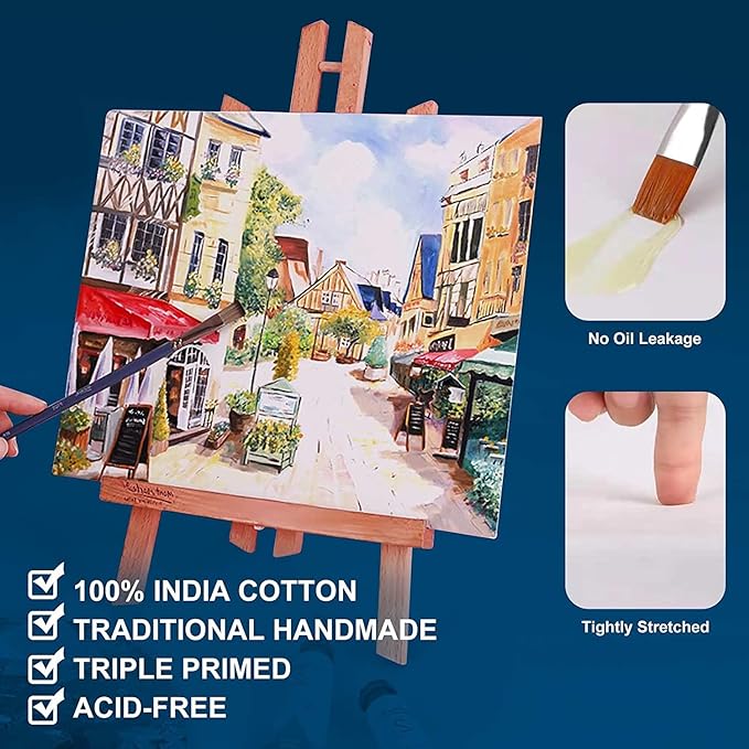 Gallery Wrapped Stretched Canvases for Painting 10x10 Inch 3-Pack, 16 oz Triple Primed Acid-Free 100% Cotton Blank Canvas, Square Spline Canvas for Oil Paint Acrylics Pouring & Wet Art Media
