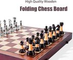 VAMSLOVE Chess Set Large 16''/42cm Folding Wooden Board with Deluxe Weighted Acrylic Chess Pieces - 3.5" King with Storage Slots for Adults House Warming Retirement Gift
