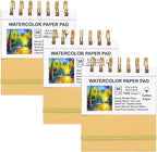 Mini Watercolor Paper Pads, 4x4, 3Pack, Kraft Hardcover Sketch Books, 140lb/300gsm Heavyweight Cotton Paper, Spiral Bound, Cold Pressed, Dual-Sided(Smooth&Texture),Painting Paper for Artists Students