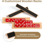 Dominoes Set for Adults with 4 Wooden Racks/Trays, Double Six Dominoes Travel Set with Portable Case Double 6 Dominoes Set with 4 Tiles Holders, 28 Tiles Dominos Set for Family Board Games - Red