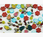 2.1oz (60g) of Christmas Czech Glass Bead Mix 2024 with Trees, Melons, Snowflakes and Faceted Beads, Dark Green Yellow Xmas