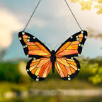 PA0007 Butterfly Stained Glass Hanging Panel 17" Wx12.75 H,Handmade Suncatcher Tiffany Style Window Ornament Home Hanging Decorations