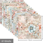 Scrapbook Paper 6X6, Card Making Supplies, Single-Sided Cardstock Paper Pads, Decorative Craft Paper, Pearlescent Bloom Pattern Paper Pack, Decopodge Papers, Scrapbooking junk journal Supplies-24 PCS