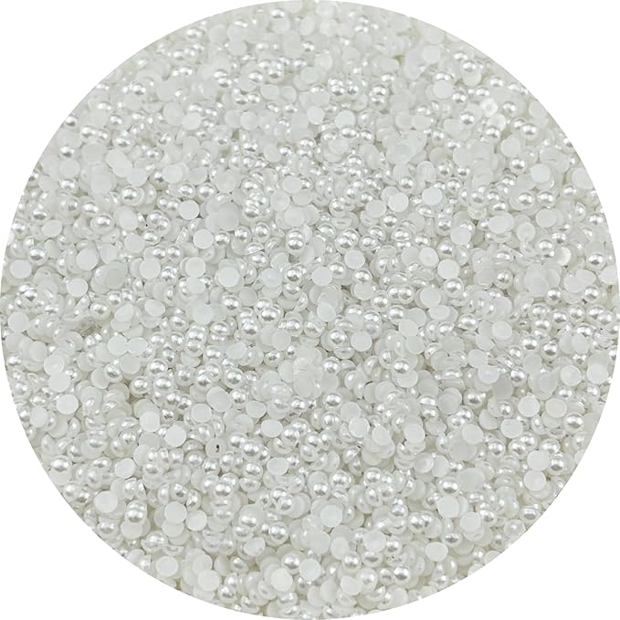 10000pcs 3mm Half Pearls for Crafts Flatback Round Half Pearl Beads for Jewelry Making Nail Art Scrapbook Craft Wedding Dress Decoration(White)