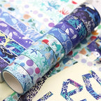 Blue Ocean Washi Tape Set 10 Rolls Bronzing Sea Decorative Masking Tapes for Scrapbooking, Bullet Journal, Planner, DIY Crafts, Gift Wrapping