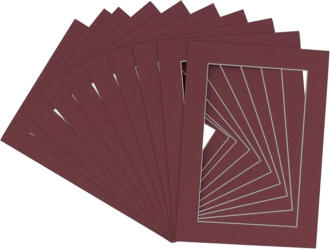 5x7 Mat for 8.5x11 Frame - Precut Mat Board Acid-Free Show Kit with Backing Board, and Clear Bags Maroon 5x7 Photo Matte Made to Fit a 8.5x11 Picture Frame Matboard for Framing, Pack of 25 Mats