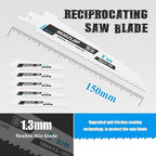 5 Pack 6 inch Reciprocating Saw Blades Set,8+10 TPI High Carbon Saw Blades, Metal Saw Blades with Organizer Case (5, 8+10TPI/150mm)