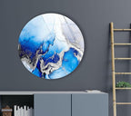 My Photostation.com 31.5''(80cm) Diameter Blue Marble Round with Silver Details Glass Wall Art Tempered Glass Printing Wall Decor Large Wall Art Wall Hangings