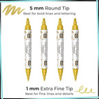 4 Dual Tip Gold Paint Pen Metallic - Fine Tip & Medium Acrylic Paint Markers - Gold Marker for Metal, Wood, Rock Painting, Canvas, Ceramic, Glass, Fabric, Leaf and Plastic - Water-based Ink