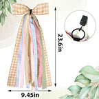 Large Fall Ribbons Bow for Wreath, Orange White Buffalo Plaid Fabric Ribbons Set Assorted Lace Ribbon Blue Pink Clip-On Wreath Sash Ribbon Bundle for Fall Thanksgiving Home Indoor Outdoor Decor