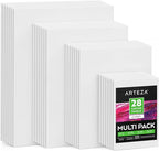 ARTEZA Canvas Panels for Painting, 28 Pieces, 5 x 7, 8 x 10, 9 x 12, 11 x 14 Inches, Cotton, Gesso-Primed, Art Supplies for Acrylic and Oil Painting