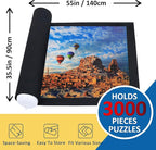 Puzzle Mat Roll Up for 3000 2000 1500 Pieces Jigsaw Puzzles, Large Portable Pad Table Non-Slip Board Saver Mats with 6 Sorting Trays, Inflatable Tube, 3 Straps, Keeper Storage Bag, Adults Gifts