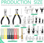 Keadic 144Pcs Zipper Repair Kit With 3/5/8 Sizes, Extension Pull, Top/Bottom Stops, Replacement Zippers, Pliers for Metal, Plastic, Nylon Coil Repair