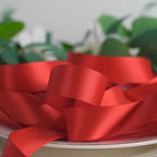 HUIHUANG Red Satin Ribbon - 1 inch x 50 Yards Double-Faced Polyester Silk for Gift Wrapping, Wedding Invitations, Hair Bows, Christmas Decor, Floral Arrangement