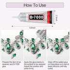 3 PCS 110ml B7000 Glue Clear with Precision Tip, B7000 Rhinestone Glue Set, Craft Glues with 5-Point Pen Tool, Crayon, and Tweezers, Fabric Glues is Used for Nails, Jewelry, Shoes, Fabrics