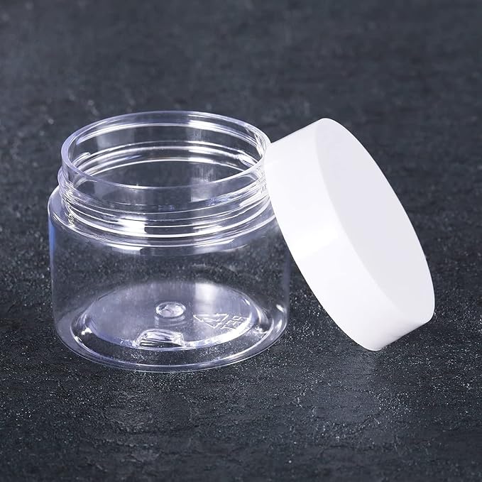 12 Pack 3 oz Plastic Container Jars with Lids Round Clear Travel Cosmetic Container Jars for Toiletries, Lotion, Cream, Ointments, Makeup, Rhinestone, Samples, Kitchen Storage (White)