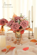 Floroom Artificial Flowers 16pcs 3.5" Real Looking Dusty Rose Foam Fake Hybrid Tea Roses with Stems for DIY Wedding Bouquets Bridal Shower Centerpieces Floral Arrangements Party Tables Home Decoration