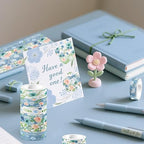 12 Rolls Floral Washi Tape, Blue Rose Flower Masking Tape, Vintage Blue Pink Floral Decorative Tapes for DIY Craft Scrapbook Journals Envelope Thanksgiving Christmas Party Decor Gift Wrapping 16.4FT