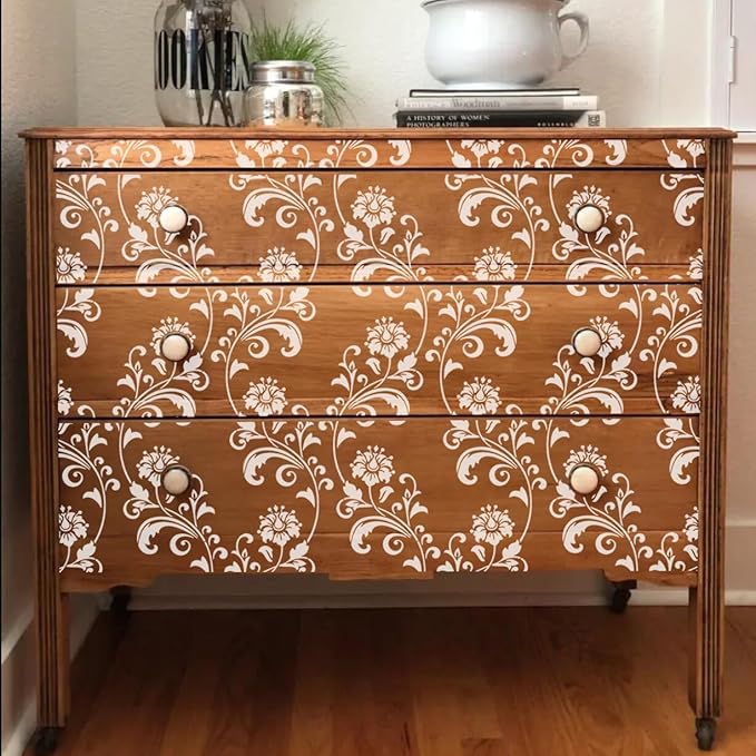 Damask Stencils for Walls 12inch Damask Stencil Large Texture Stencils Mixed Medium Layering Templates for Painting on Wood Furniture Canvas Paper Fabric