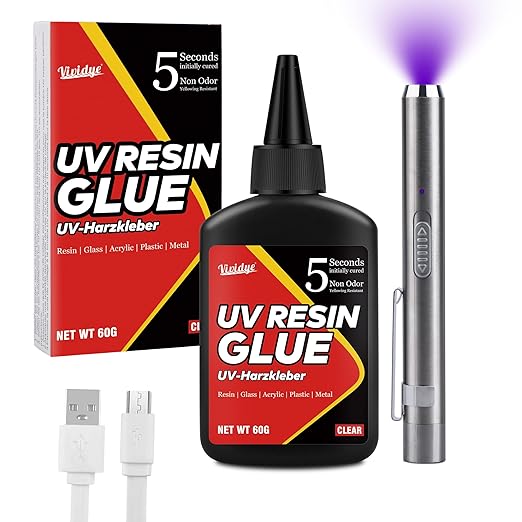 UV Resin Kit with Light - 60g UV Resin with Rechargeable Flashlight, Fast Curing in 5 Seconds, Clear UV Glue for Welding Plastic, Glass Repair, Acrylic - UV Adhesive for Bonding Jewelry, DIY, Crafts