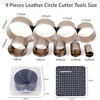 9 Pieces Leather Circle Cutter Tool Set, Hole Punch Tools with 15 20 25 30 35 40 45 50 55mm, High Carbon Steel Round Cutting Dies, Hole Punch Tool Kit for DIY Leather Crafts