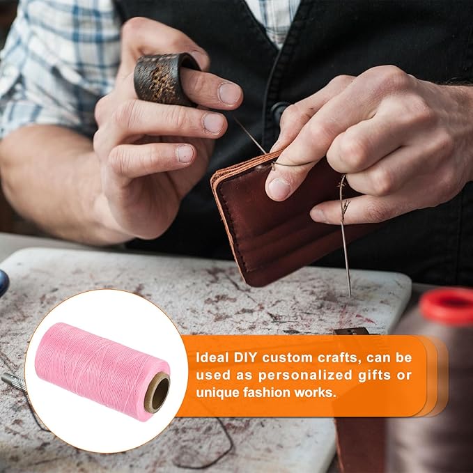 MECCANIXITY Waxed Thread,284 Yard 0.8mm 150D Flat Wax Thread Polyester Waxed String for Leather Sewing Hand Weaving Book Binding Home Decoration,Pink
