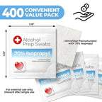 Alcohol Wipes Individually Wrapped - 400 Count Prep Pads with 70% Isopropyl Alcohol - Swabs for Injections, Home, Medical & First Aid Kits