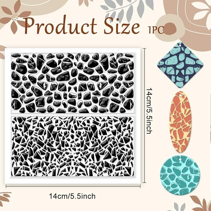 CHGCRAFT Tile Pattern Polymer Clay Texture Sheets Pebble Texture Silicone Clay Texture Stamp Clay Modeling Pattern Pad Texture Sheets for Earrings Jewelry Making