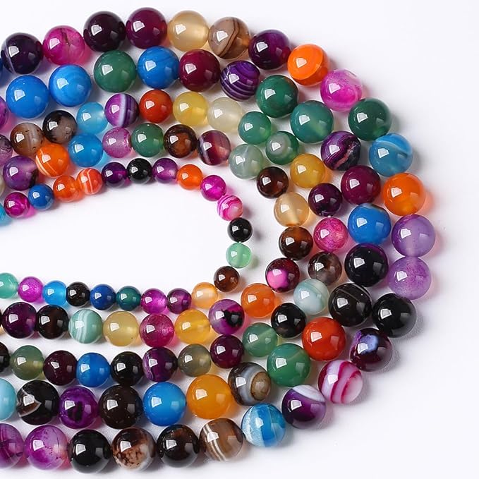 60pcs 6mm Natural Multicolor Stripe Agate Beads for Jewelry Making Natural Stone Energy Healing Beads DIY Bracelet Necklace 15" (6mm, Multicolor Stripe Agate)