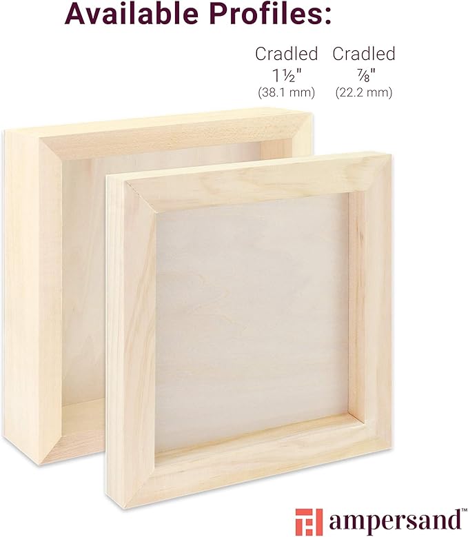 Ampersand Art Supply Unprimed Basswood Artist Panel, 1-1/2" Cradled Profile, 10"x20"