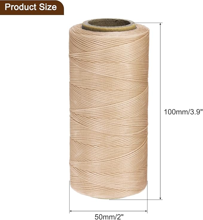 uxcell 150D 0.8mm Flat Waxed Thread 284 Yards Polyester Leather Sewing Waxed String Hand Stitching Waxed Cord for Leather Stitching Sewing Bookbinding DIY Craft Light Beige
